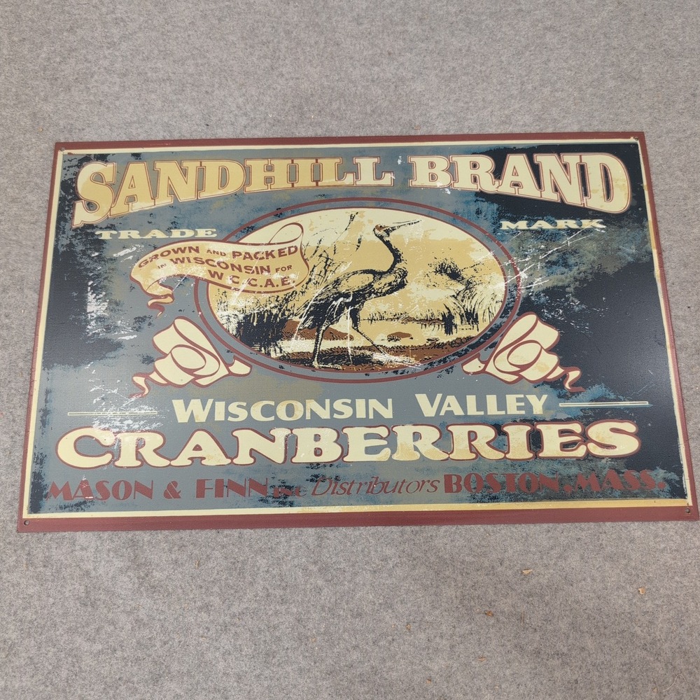Sandhill Brand Wisconsin Valley Cranberries Vintage Style Metal‎ Sign Wall Decor - Picture 1 of 3